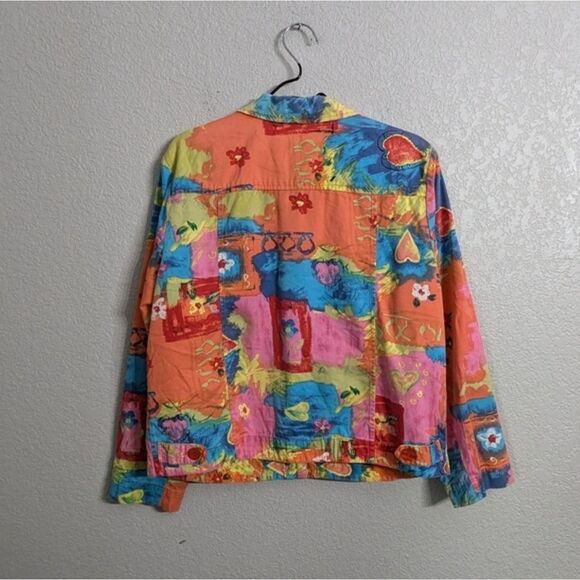 Coldwater Creek Cotton Jacket Multicolor Graffiti Artsy Collared Button Front L - Picture 2 of 10